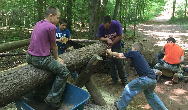 Living together cutting firewood